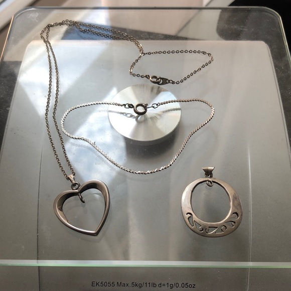 Silvertone Bracelet, Necklace and Heart Pendant, and Silver Oval Pendant - Picture 1 of 7